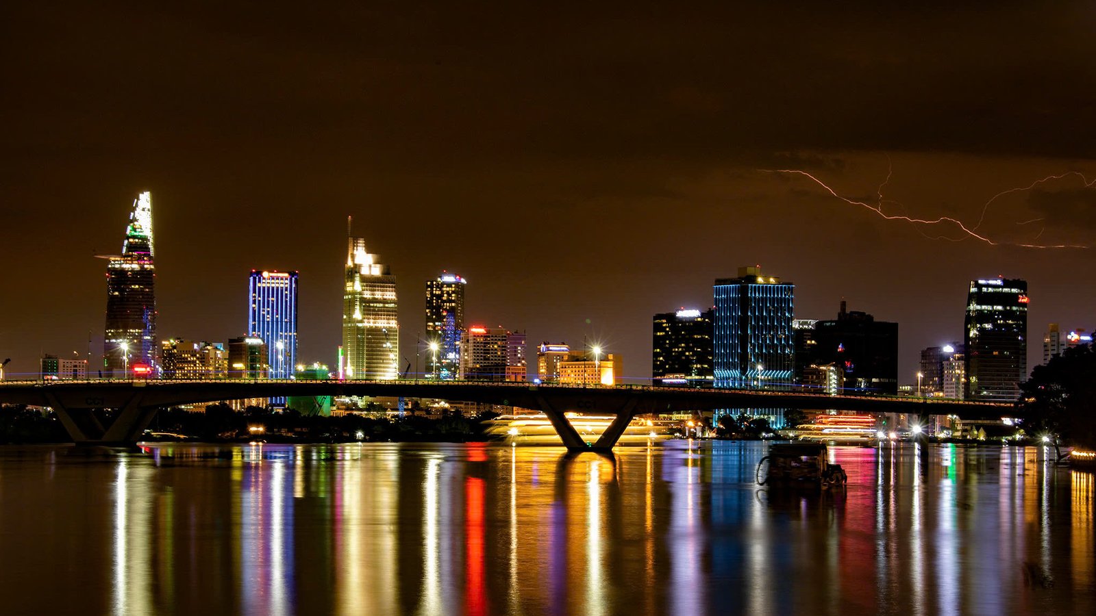 Ho Chi Minh city at night - Overlook to Central Area District 1